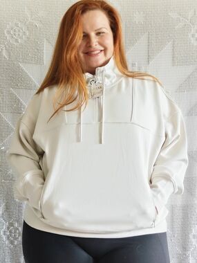 NWT Buffalo David Bitton Cream Quarter Zip Pullover Sweater | Oversized L to XL